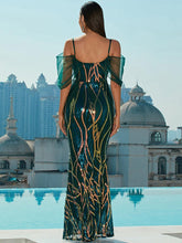 Cold Shoulder Sequin Graphic Prom Dress